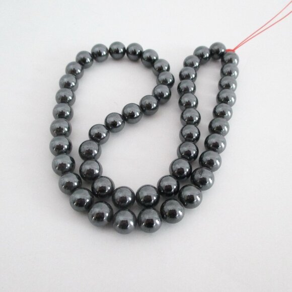 8 mm Hematite Bead Strand 51 Beads New Old Stock 1980s - Picture 2 of 4